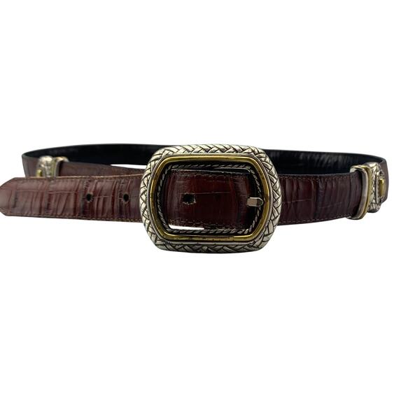 Brighton Marcus Reversible Belt Size L 34 Black Brown Leather Mixed Metal 40210 - Picture 1 of 8